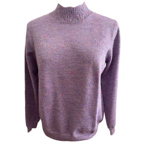 Alfred Dunner Lavender Speckled Long Sleeve Knit Sweater Size Small High Neck - Picture 1 of 7